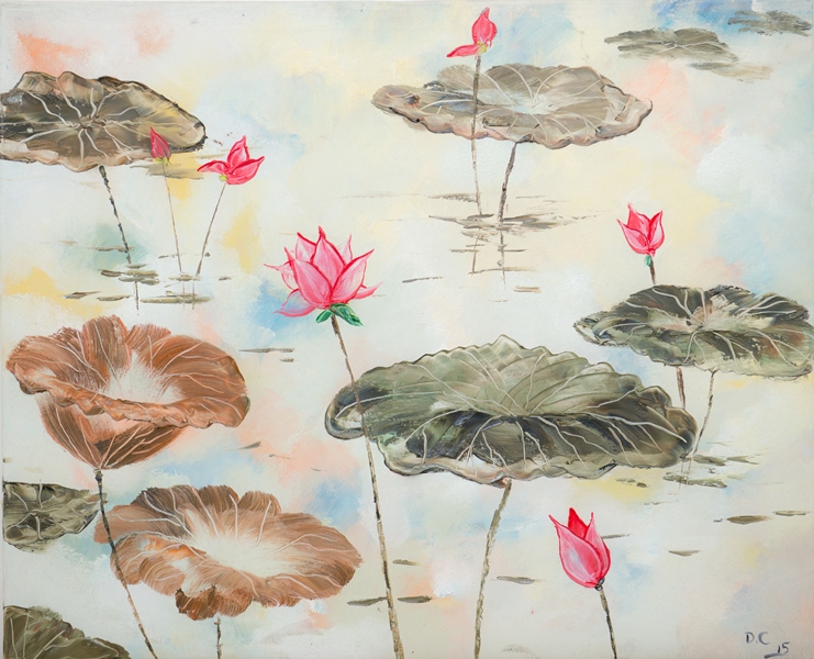 Tranh Sơn Dầu Nàng Sen Hồng